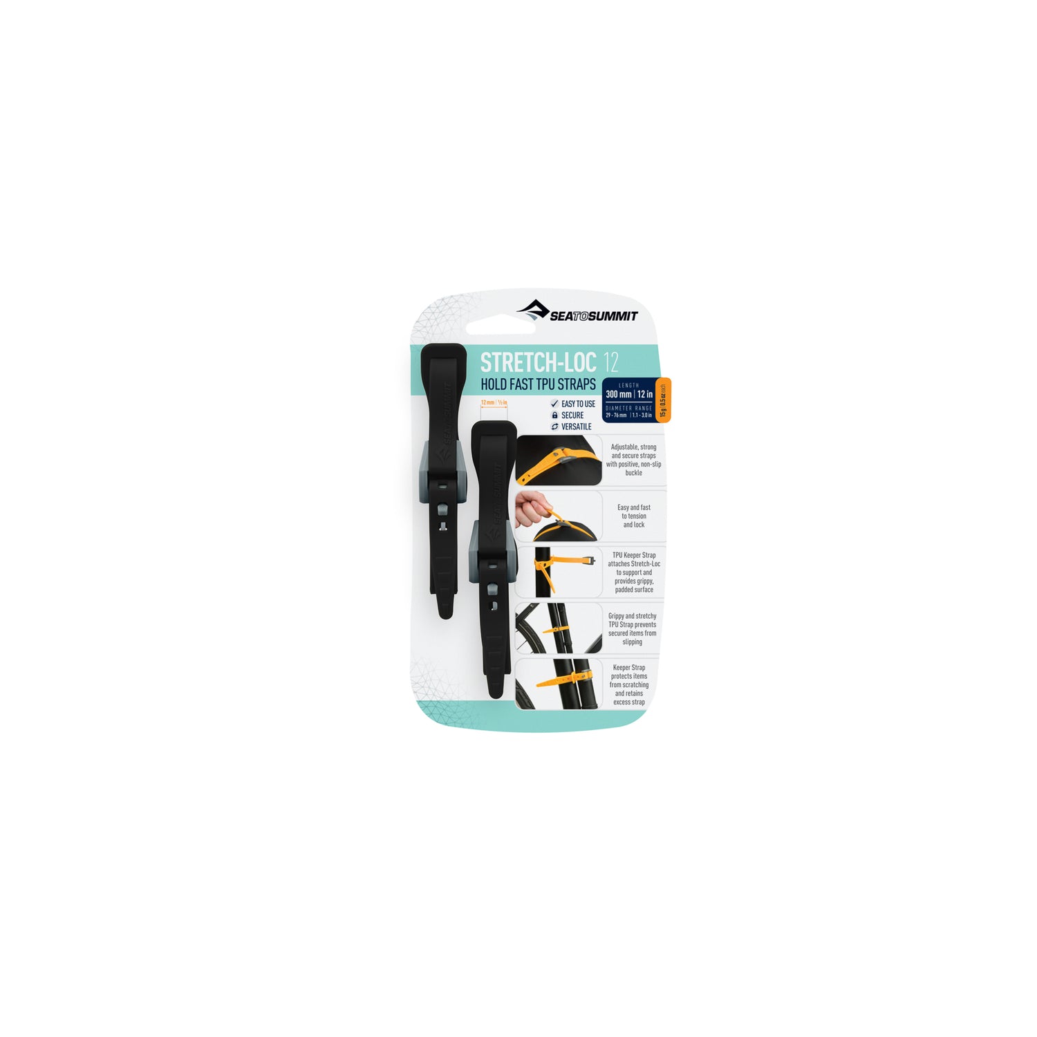 12IN Straps / 1/2in | 12mm / Black || Stretch-Loc TPU Straps (2 Pack)